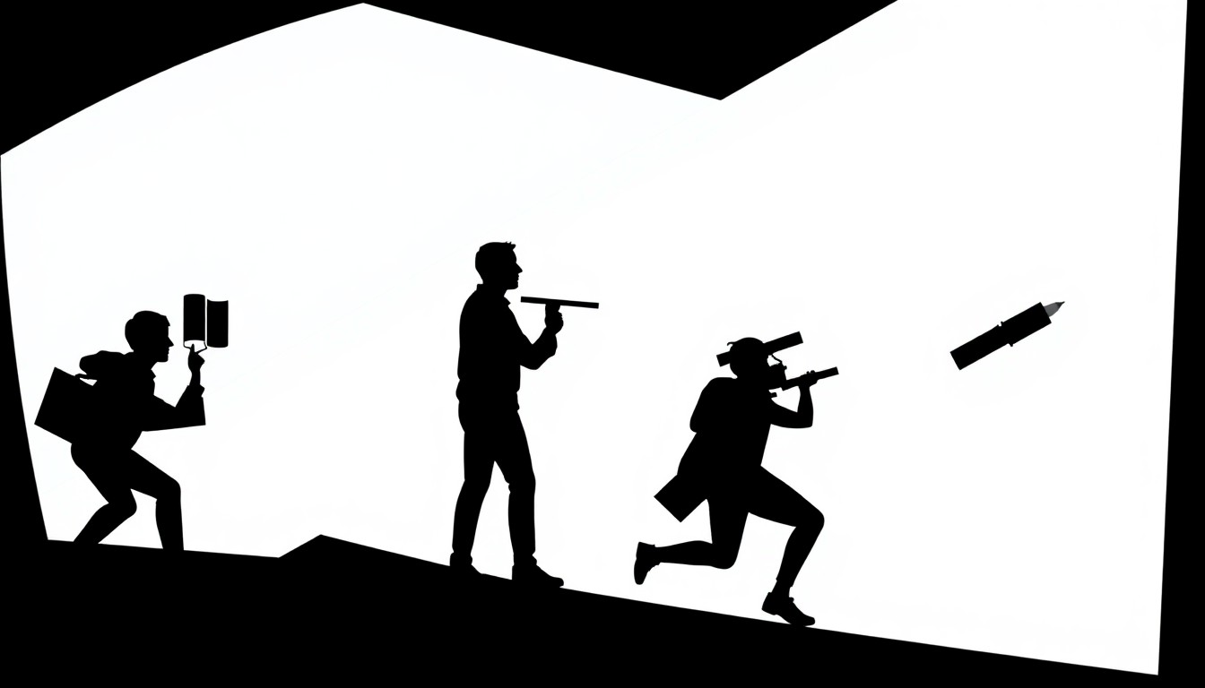 A striking abstract composition of jagged black silhouettes and bold red geometric shapes, conceptually representing the intense, high-energy filmmaking process of the Tyler Film Festival's 48-hour challenge.