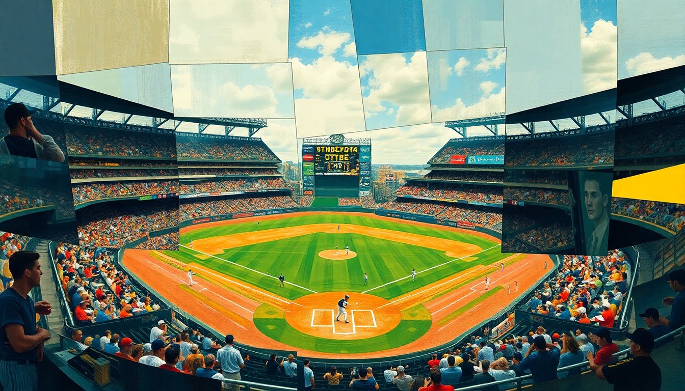 A cubist-style painting featuring overlapping geometric shapes and planes in shades of blue, red, and yellow, conceptually representing the fragmented and disjointed nature of the Mets' performance during their 10-game losing streak.