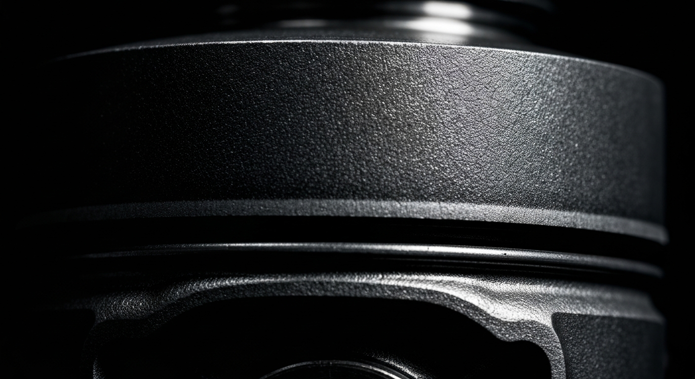 An extreme close-up of the raw, pebbled metal surface of an automobile engine part, dramatically lit to reveal its intricate texture and form, conceptually representing the changing demands on local auto repair businesses.