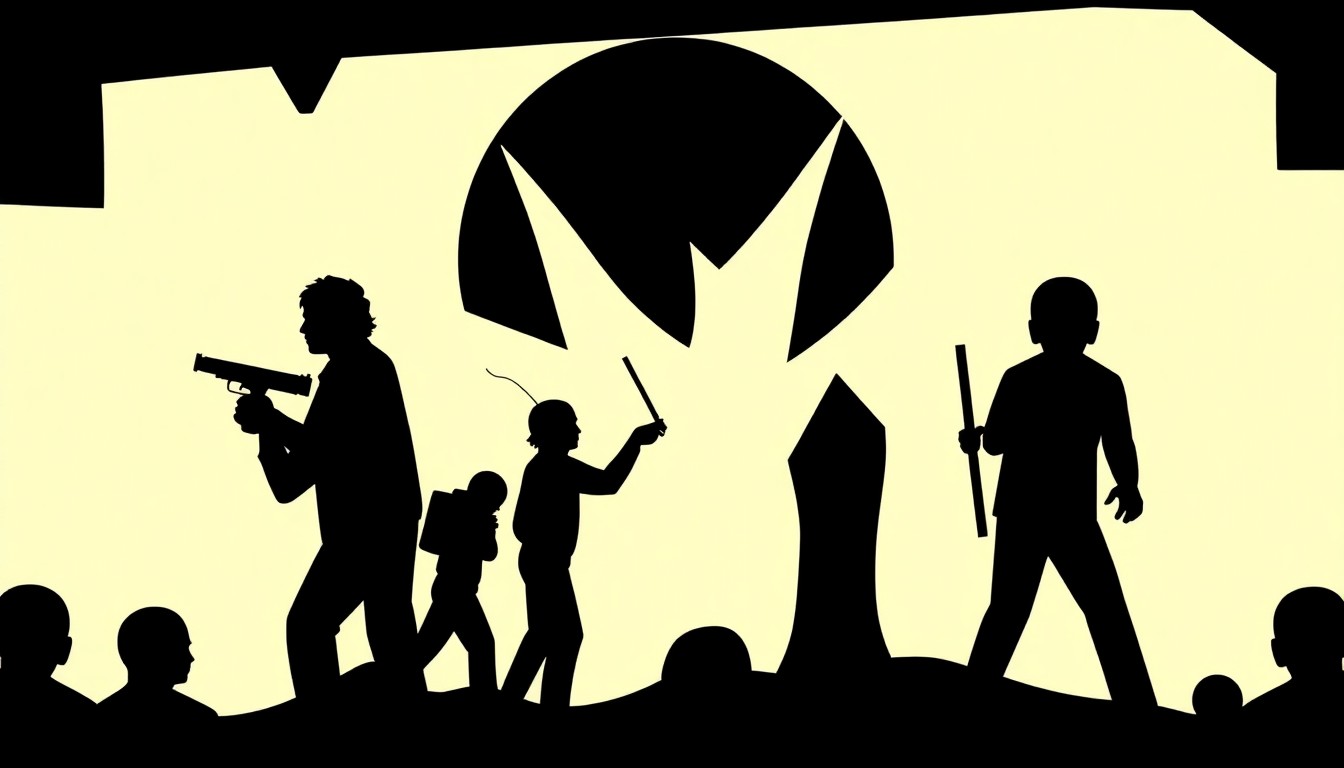 An abstract, minimalist illustration featuring sharp, jagged geometric shapes in contrasting colors, conceptually representing the themes of class warfare and the psychological impact of economic inequality.