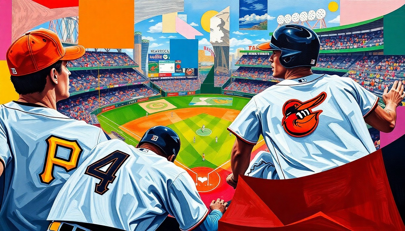A fractured, multi-perspective painting in bold, overlapping geometric shapes and planes, capturing the energy and action of a baseball game through a cubist lens.