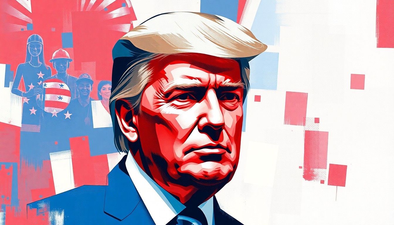 A fractured, abstract painting in red, white, and blue hues, conceptually representing the disruption and fragmentation caused by the use of AI-generated content to target political figures and undermine democratic processes.