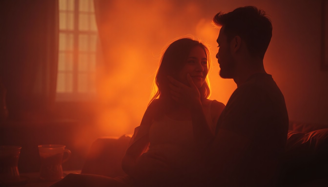 An abstract, impressionistic scene of blurred, warm-toned lifestyle elements like a coffee cup, a child's toy, and a pair of hands, conveying the emotional intimacy and domestic comfort of a family reconnecting.