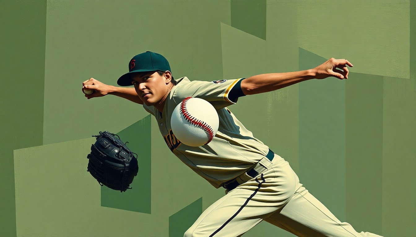 A fractured, multi-perspective painting depicting Tarik Skubal's pitching motion and the baseball leaving his hand, broken down into sharp, overlapping geometric planes in muted earth tones, conceptually representing the fleeting nature of a no-hit bid.