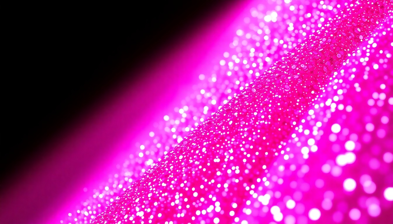 An extreme close-up photograph of shimmering pink sequins, capturing the glamorous, high-energy atmosphere of a music festival performance.