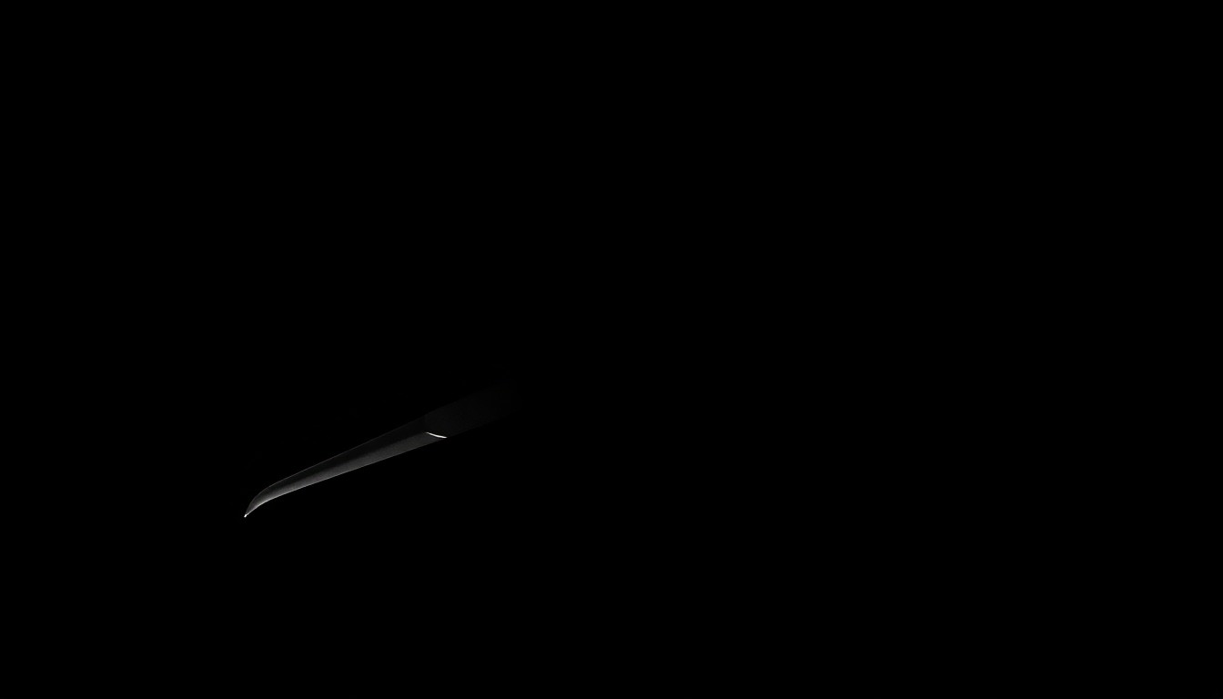 An extreme close-up photograph of a scalpel against a pitch-black background, lit by a harsh, direct camera flash, conceptually representing the serious and investigative nature of this medical malpractice case.