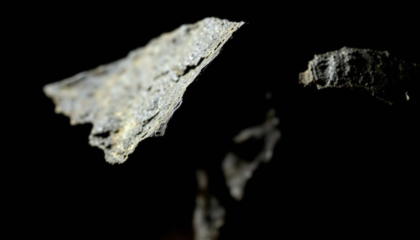 An extreme close-up photograph of a charred, twisted metal fragment from a burned vehicle, conveying the stark, gritty aftermath of the arson incident.