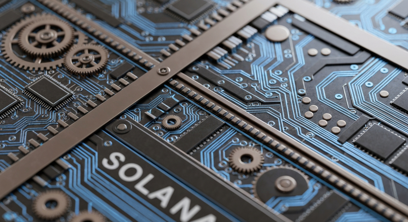 An extreme close-up of a complex, industrial-looking financial transaction ledger, with intricate mechanical components and circuits in shades of grey, bronze, and blue, conceptually representing the legal complexities surrounding celebrity-backed cryptocurrencies.