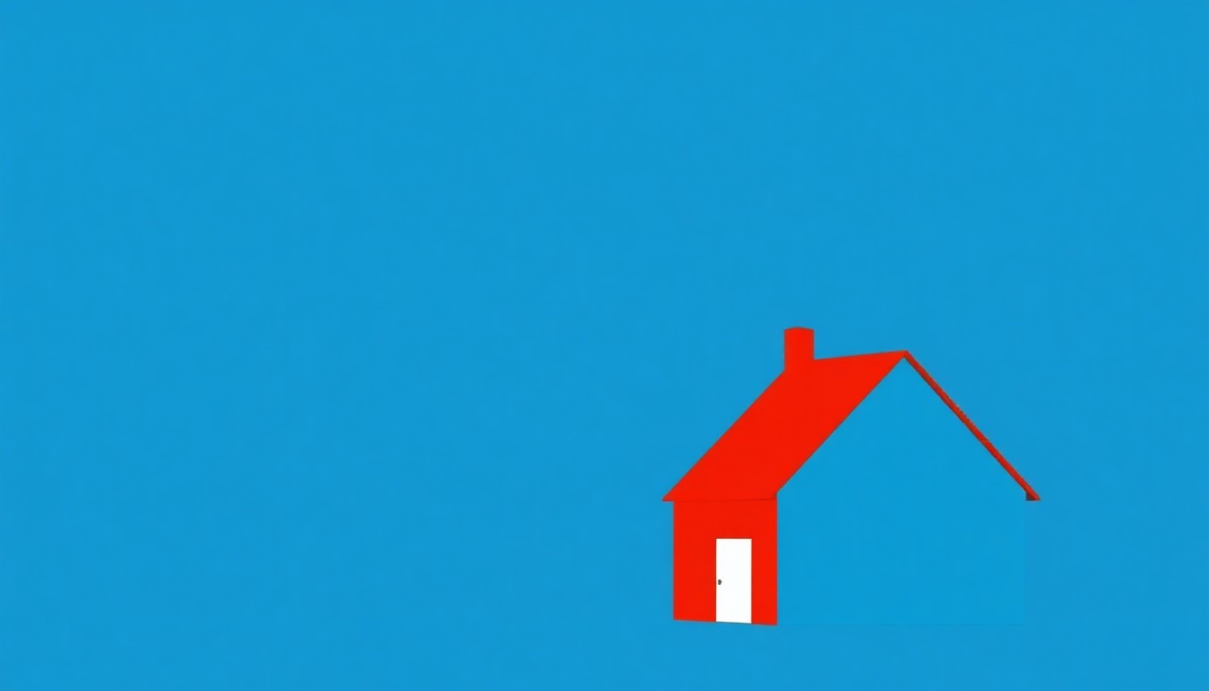A minimalist, geometric illustration in primary colors depicting the economic divide in San Diego's housing market, with a large triangle representing high-income homeowners and a smaller triangle representing lower-income renters.