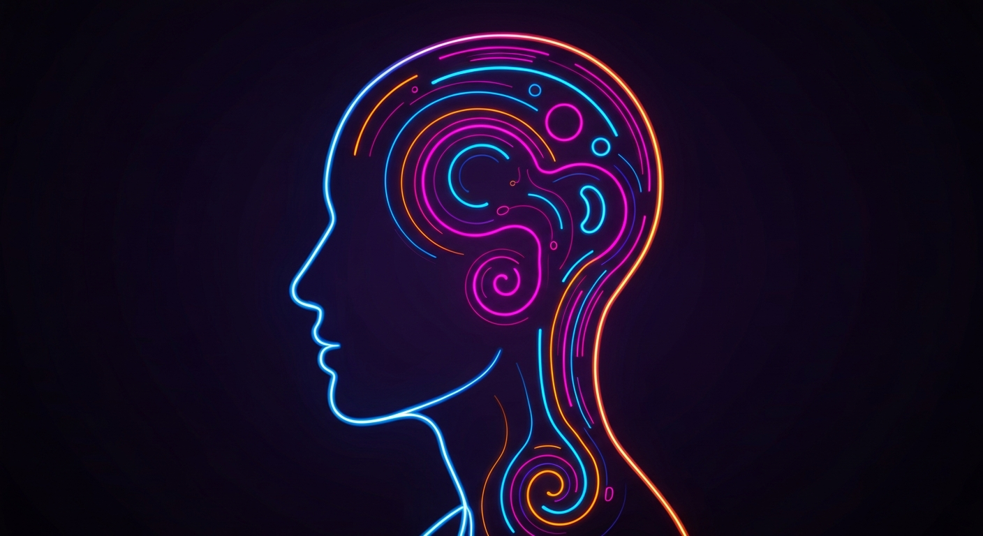 A minimalist, neon-outlined illustration depicting the abstract, electric energy of the inner mind, representing the concept of lucid dreaming and the power of conscious awareness in the dream state.