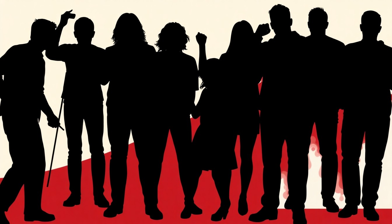 A bold, graphic composition of stark black silhouettes and high-contrast solid colors like red and white, abstractly representing the variety of entertainment and community events featured in the Patch AM newsletter.