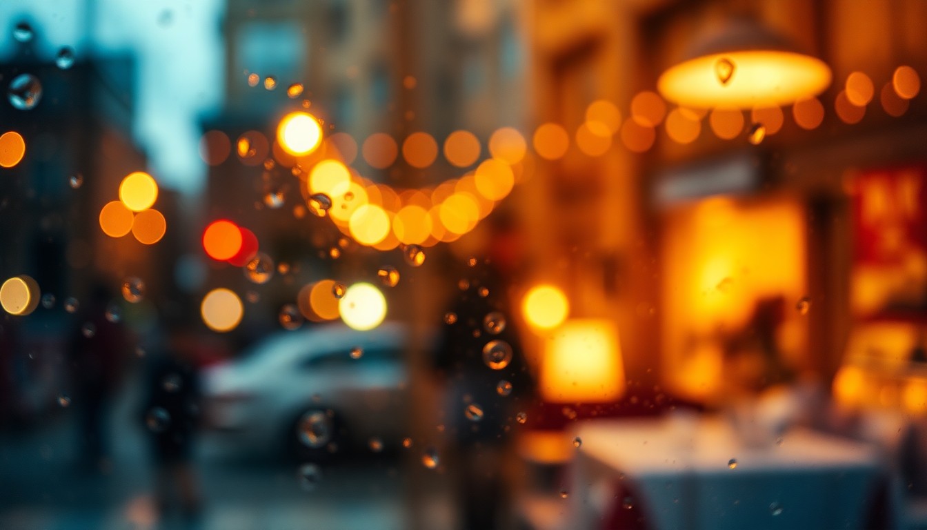 An abstract, out-of-focus photograph composed of soft, warm pools of color and light, capturing the cozy, community-focused atmosphere of local Germantown events.
