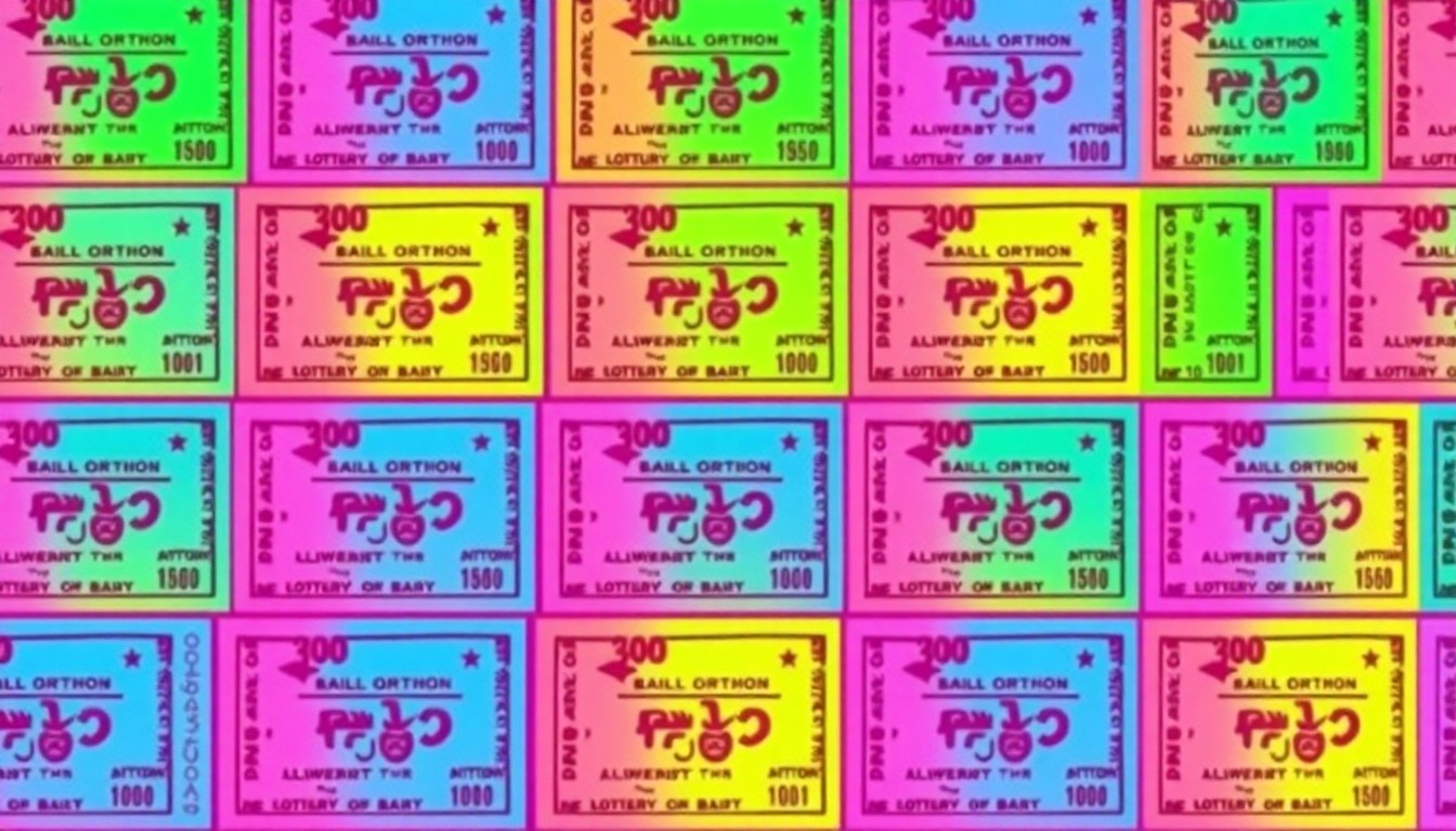 A vibrant, pop art-inspired grid of colorful, abstracted lottery tickets, conceptually representing the thrill and potential of a life-changing jackpot prize.