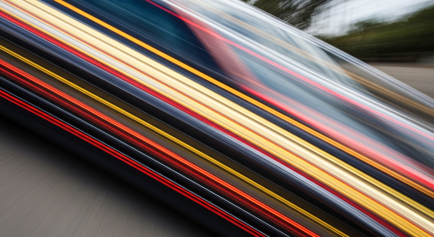 An abstract, motion-blurred image of a car in vibrant shades of red, orange, and yellow, conveying the speed and energy of the car service industry.