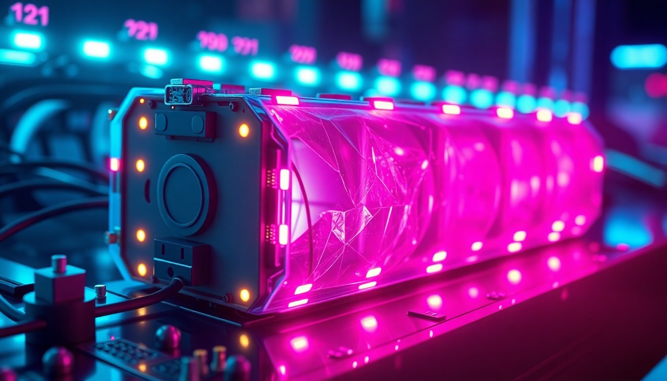 An extreme close-up of a shattered car sensor lens reflecting a faint red light, conceptually illustrating the vandalism of self-driving cars.