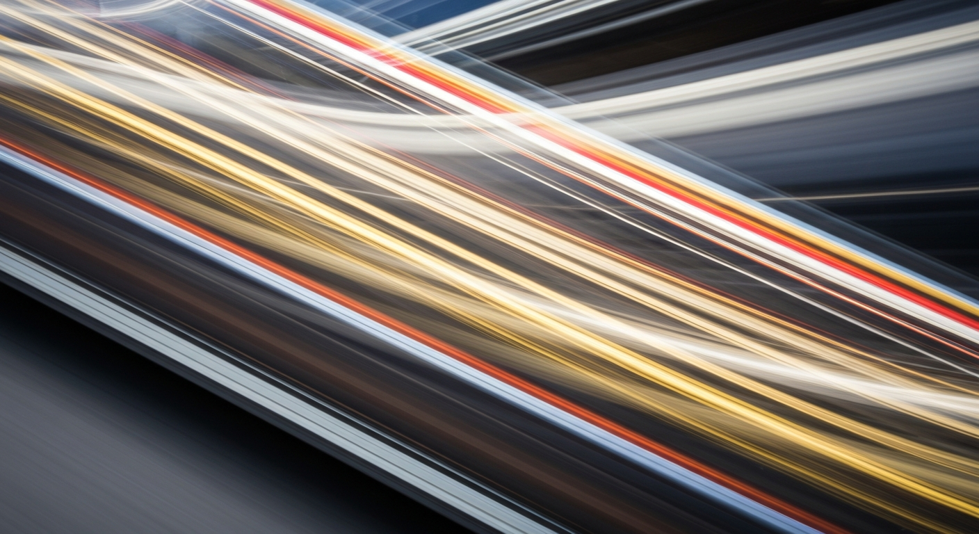 Sweeping, abstract streaks of vibrant color and chaotic motion convey the energy and dynamism of the automotive industry.