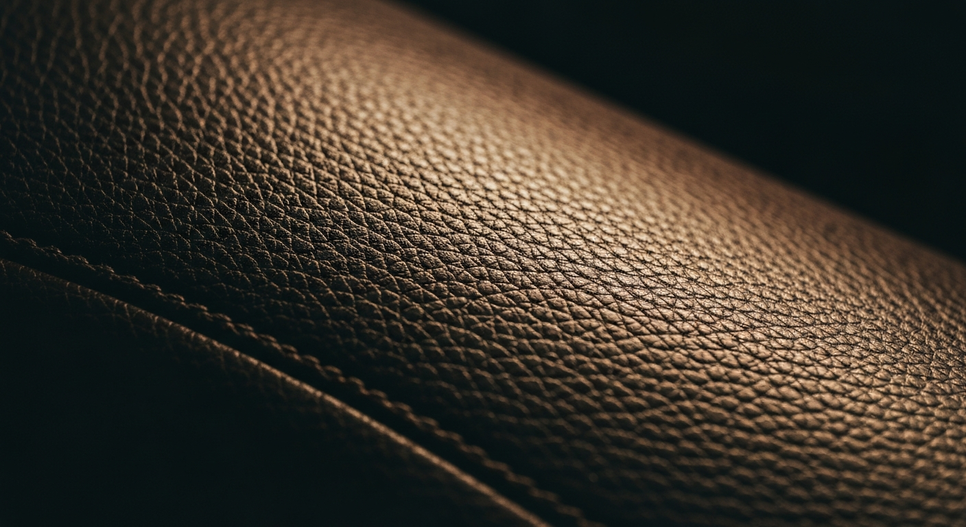 An extreme close-up of a car's leather interior, showcasing the intricate, pebbled texture and muted, earthy tones that conceptually represent the adaptability and resilience of Yonkers' independent auto repair shops.