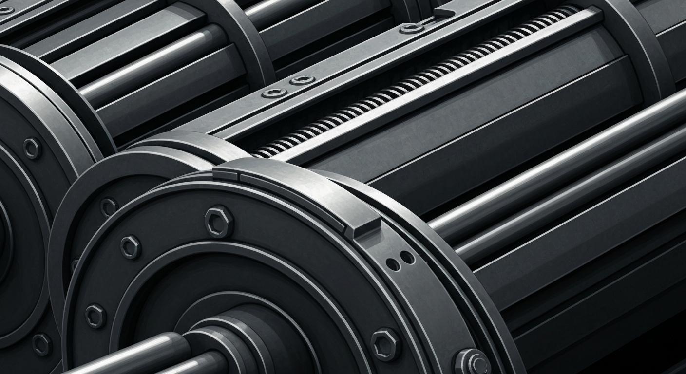 An extreme close-up of complex, interlocking metal gears and mechanisms in a industrial banking machine, conveying the immense scale and influence of traditional financial institutions.