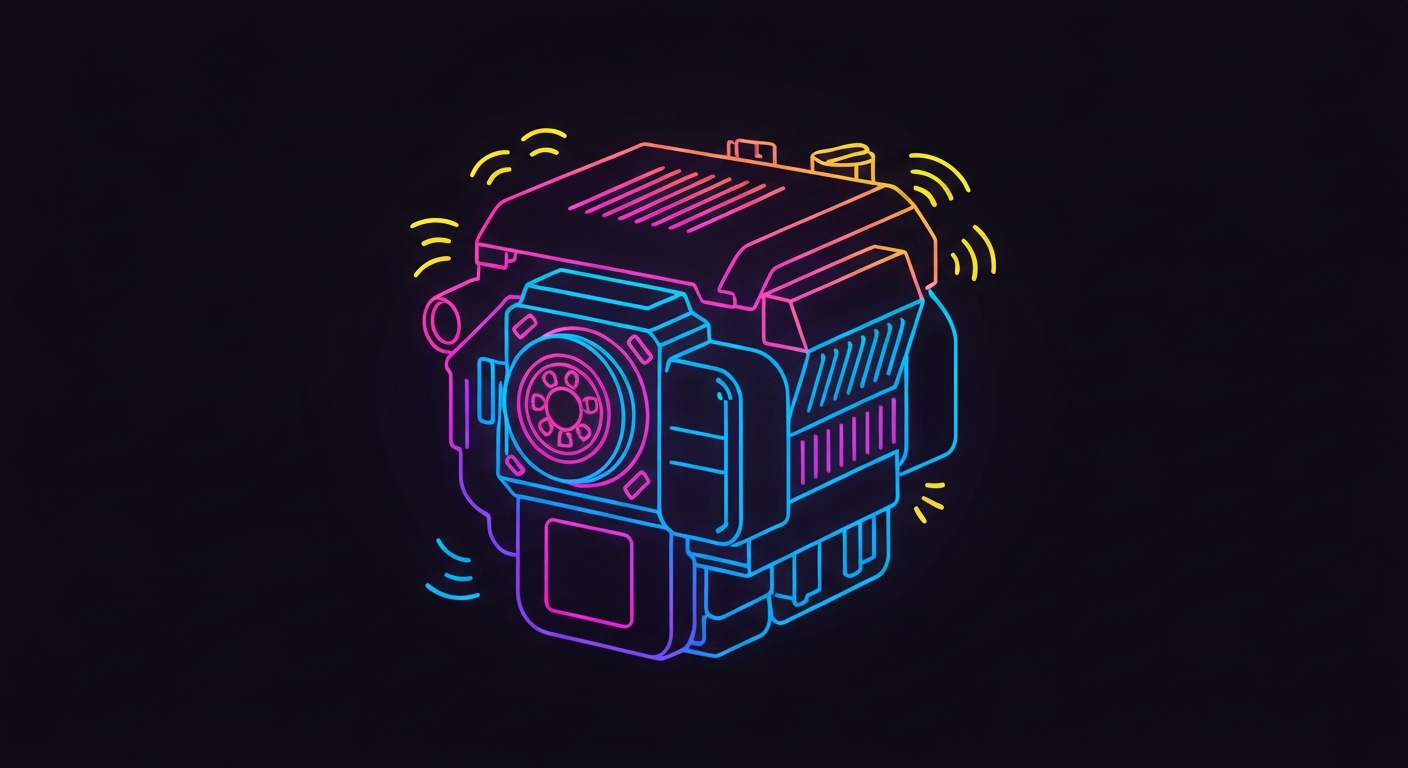 A minimalist, neon-outlined illustration of an automobile engine, conceptually representing the technological advancements and specialized knowledge required in the modern auto repair industry.