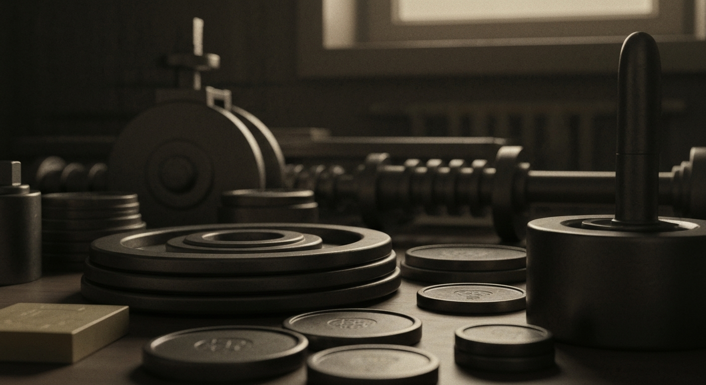 An extreme close-up of industrial machinery and financial instruments, conveying the institutional and technical nature of asset management decisions without using literal currency or charts.