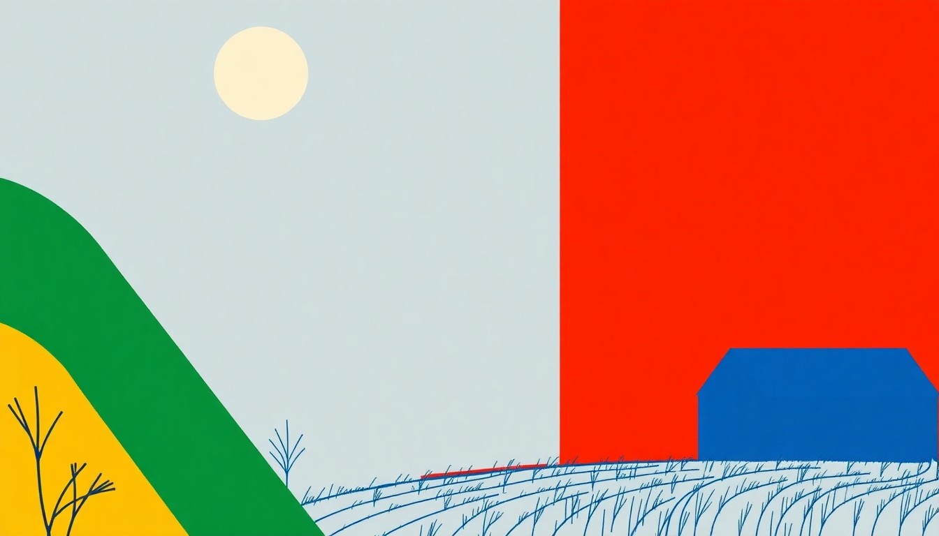 A composition of overlapping triangles and rectangles in shades of blue, green, and red, conceptually representing the interconnected nature of federal aid programs and local economies in rural Minnesota.