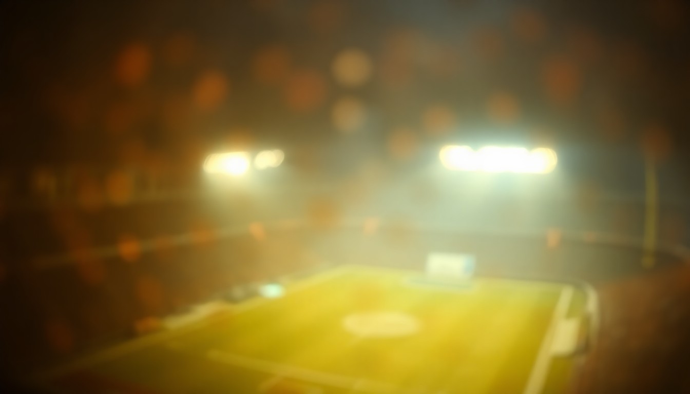 An abstract, impressionistic image of a blurred football stadium silhouette in warm, soft focus, conveying the anticipation and excitement surrounding the new facility.