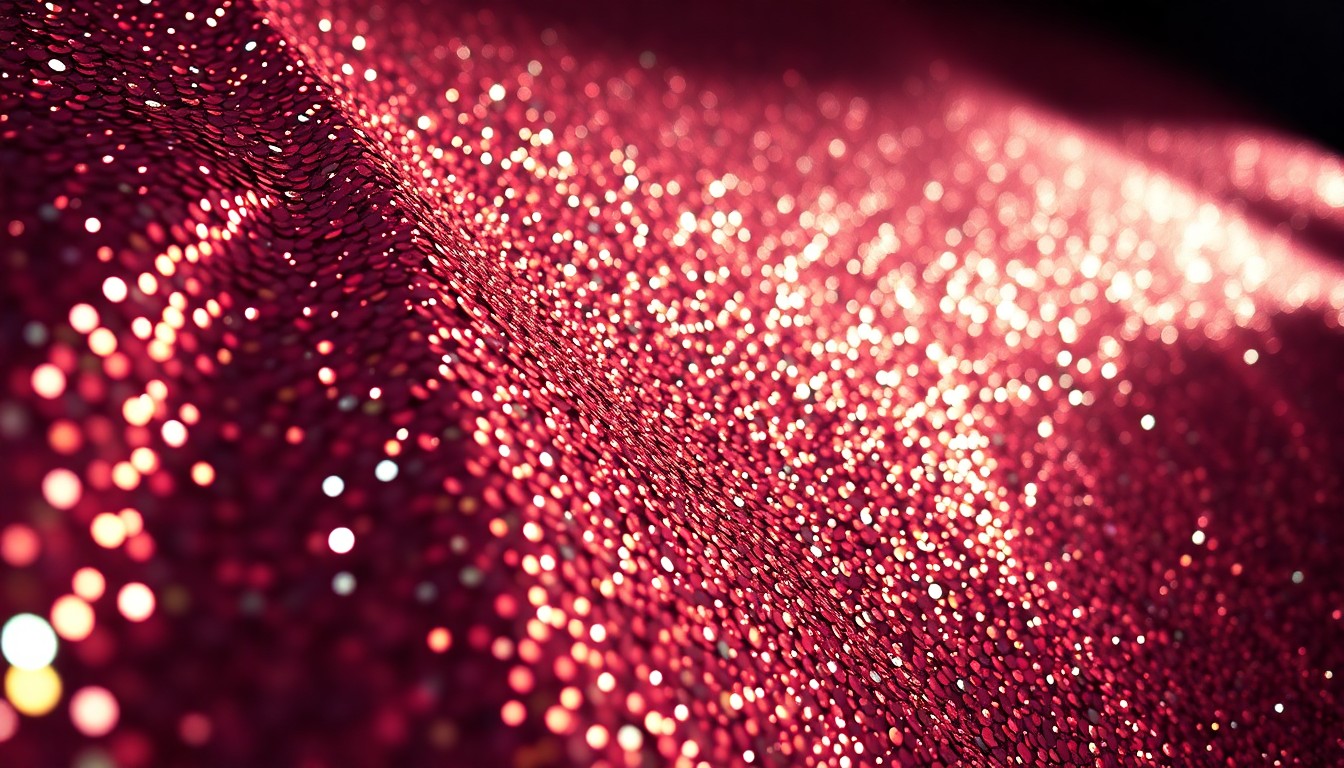 An abstract close-up photograph of shimmering, glittering sequins in high-contrast studio lighting, conveying the glamour and energy of a major music festival performance.