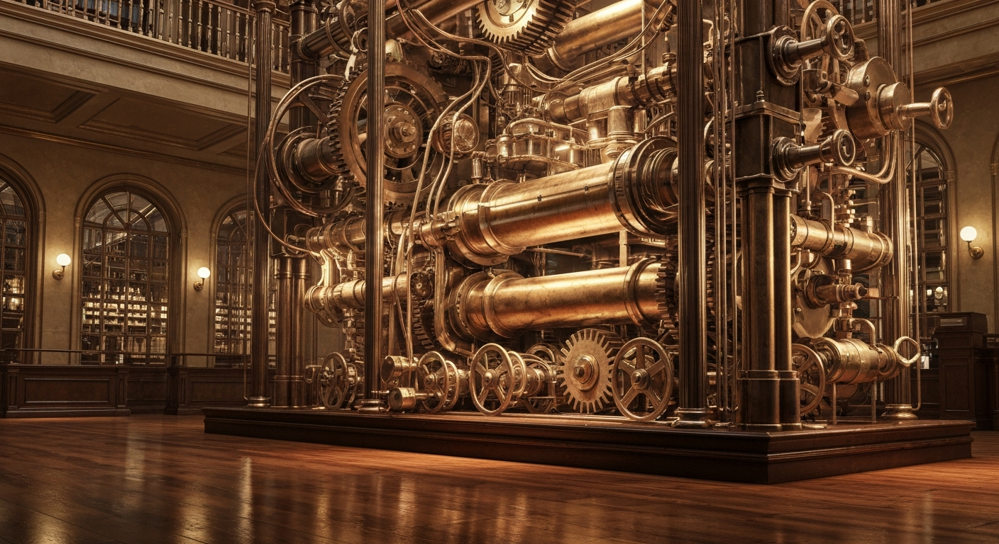 An extreme close-up of complex, interlocking financial machinery and equipment, conveying the institutional strength and security of the Reddit platform without using any text or identifiable elements.