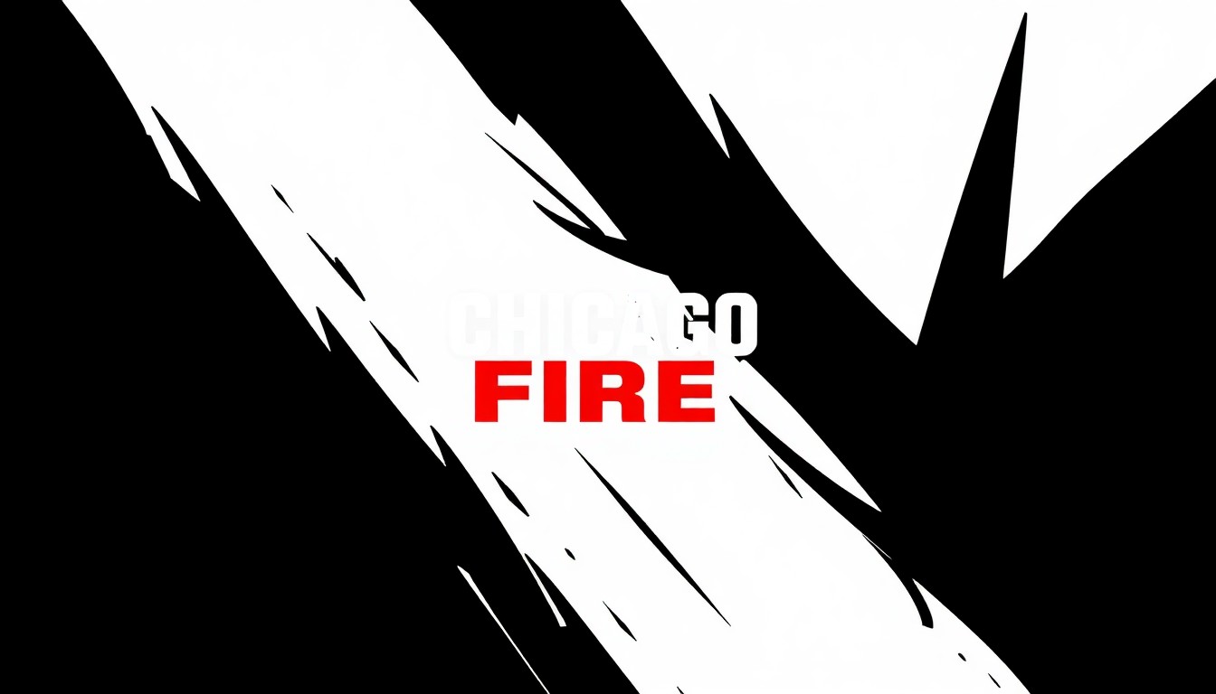 A striking black and white illustration featuring sharp, angular shapes and forms, conveying the intense, dramatic tone of the Chicago Fire TV series.