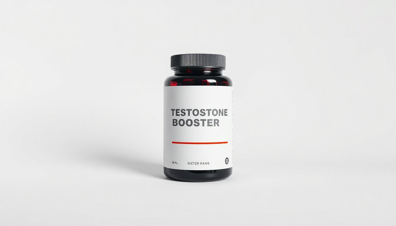 An extreme close-up of a minimalist, matte black testosterone booster supplement bottle with clean geometric lines and subtle metallic accents, conceptually illustrating the importance of looking beyond initial appearances.