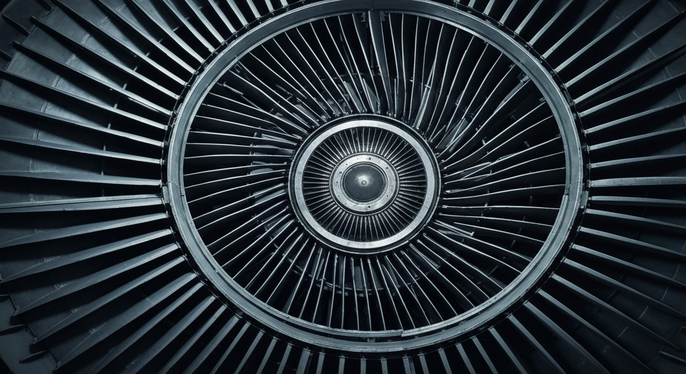 A highly detailed, black-and-white close-up photograph of the intricate machinery and components inside an industrial power plant or electrical substation, conveying the scale and complexity of Exelon's energy infrastructure.
