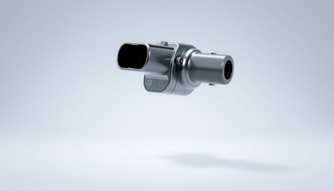 A highly detailed, photorealistic image of a shiny, metallic car part or sensor component floating against a plain, monochromatic background, conveying the advanced engineering and innovation at the heart of General Motors' automotive business.