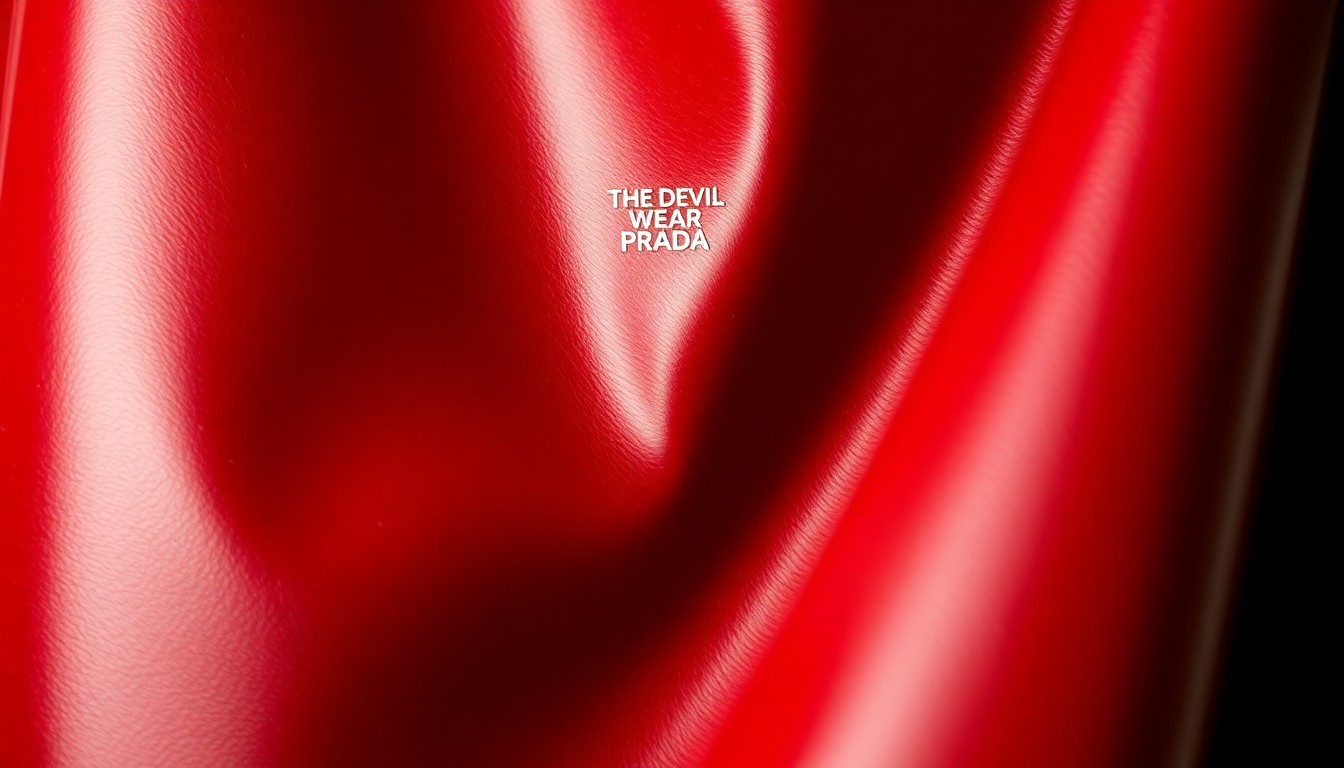 An extreme close-up photograph of a glossy, high-contrast red patent leather material, capturing the luxurious texture and sheen of a high-fashion garment in dramatic studio lighting.