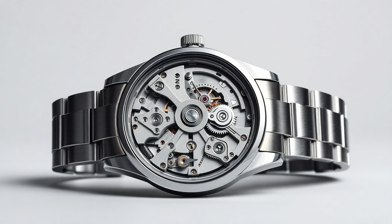 A high-end, photorealistic studio still-life photograph showing the intricate gears and mechanisms of a luxury watch movement, symbolizing the complex inner workings and value of the pre-owned watch industry.