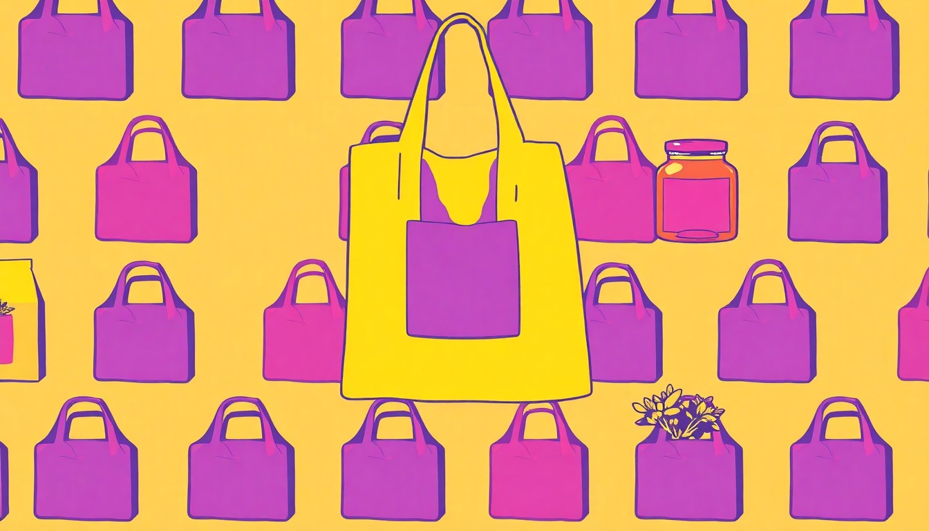 A brightly colored, high-contrast silkscreen print of a bundle of fresh herbs repeated in a tight grid pattern, conceptually representing the joyful energy of a community festival.