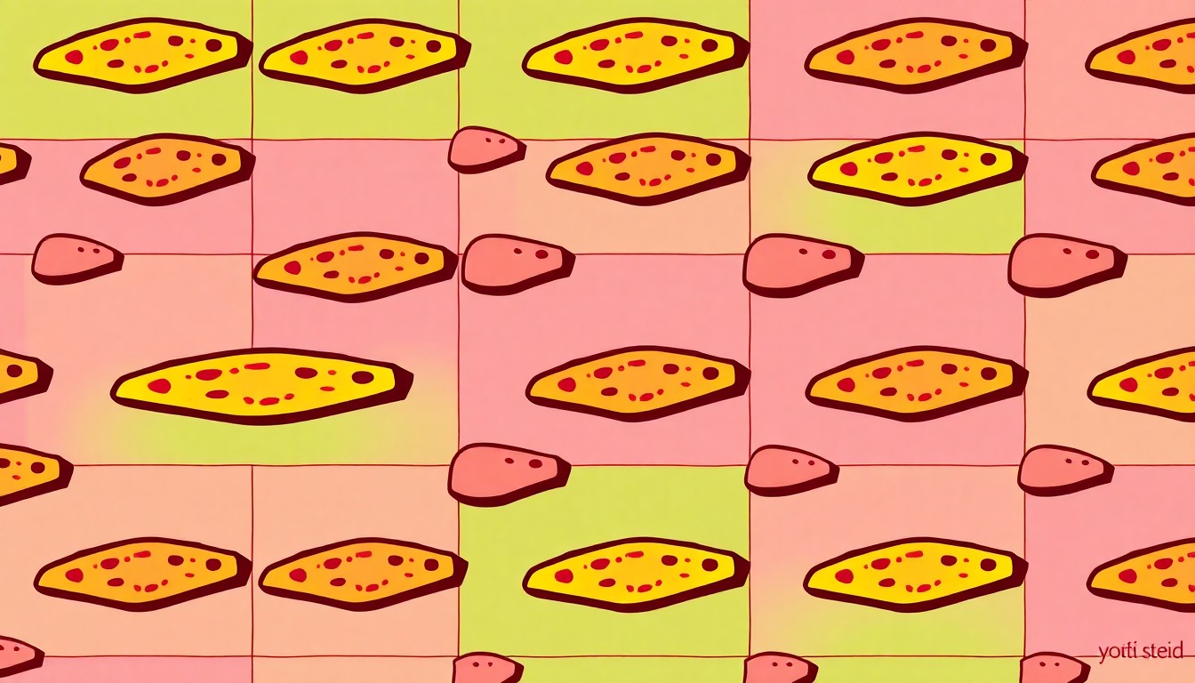 A grid of brightly colored, high-contrast silkscreen-style illustrations of a single Rhode Island pizza strip, conceptually representing the unique regional dish's enduring cultural significance.