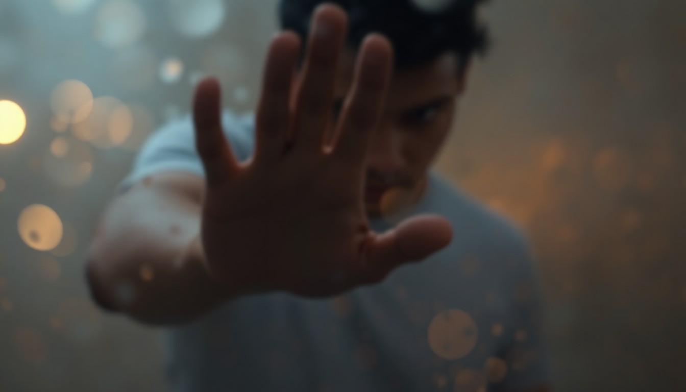 An abstract, impressionistic photograph depicting a blurred, out-of-focus hand slapping a surface, creating a splashing sound. The image is filled with soft, warm pools of color and light, evoking a sense of tactile experience and the satisfaction of solving a puzzle.