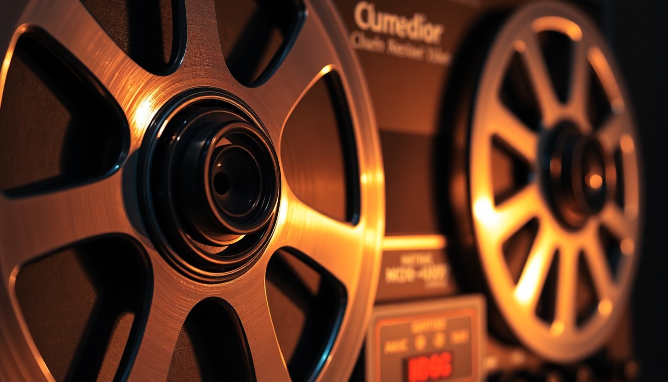 An abstract close-up photograph of the textured surface of a vintage reel-to-reel tape recorder, capturing the high-contrast, glamorous aesthetic of the device in dramatic studio lighting to represent the preservation of a unique musical legacy.