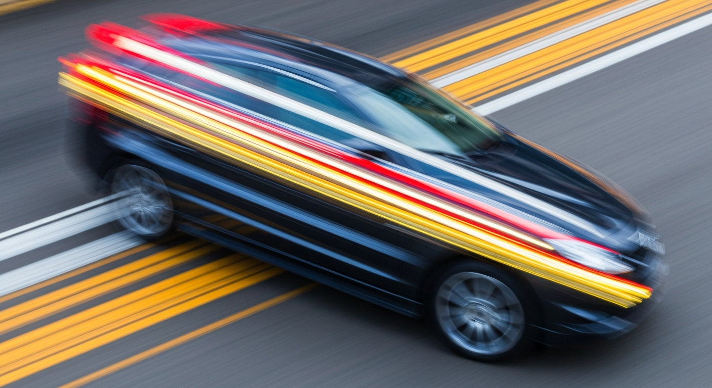 Sweeping, abstract streaks of vibrant color and chaotic motion, conceptually representing the dynamic energy and movement of a Ford vehicle.