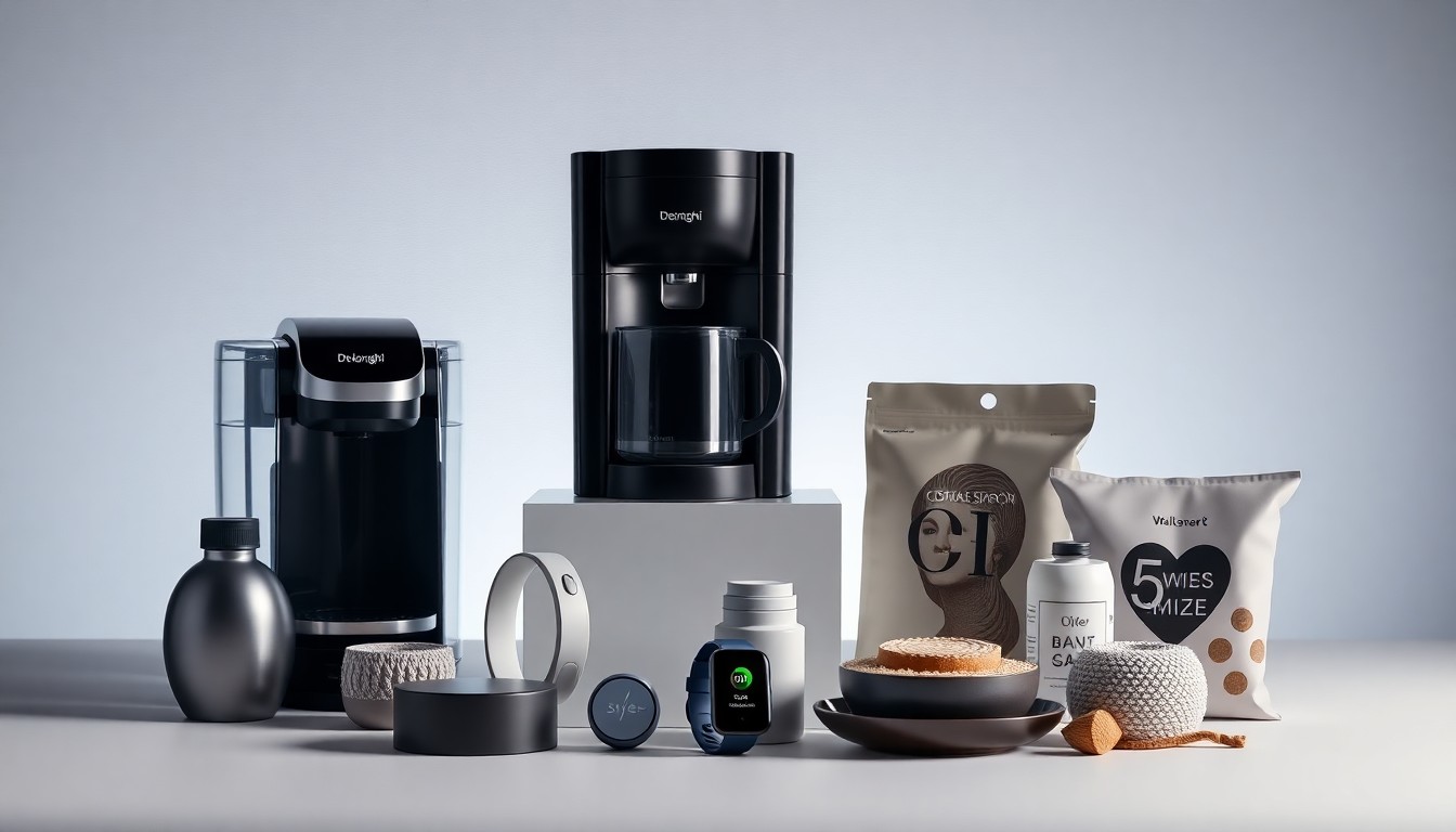 A high-end, photorealistic studio still-life featuring a collection of premium retail products from Walmart's new brand partnerships, elegantly arranged on a clean, monochromatic background using dramatic lighting to symbolize the company's efforts to modernize its stores and offerings.