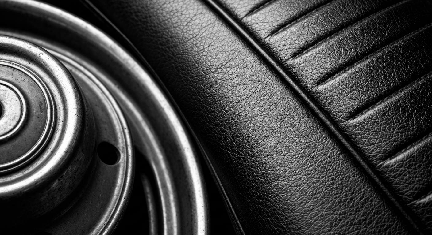 An extreme close-up photograph showcasing the intricate, weathered textures of an old automobile part, conceptually representing the history and craftsmanship of the family-owned Rainbow Garage.