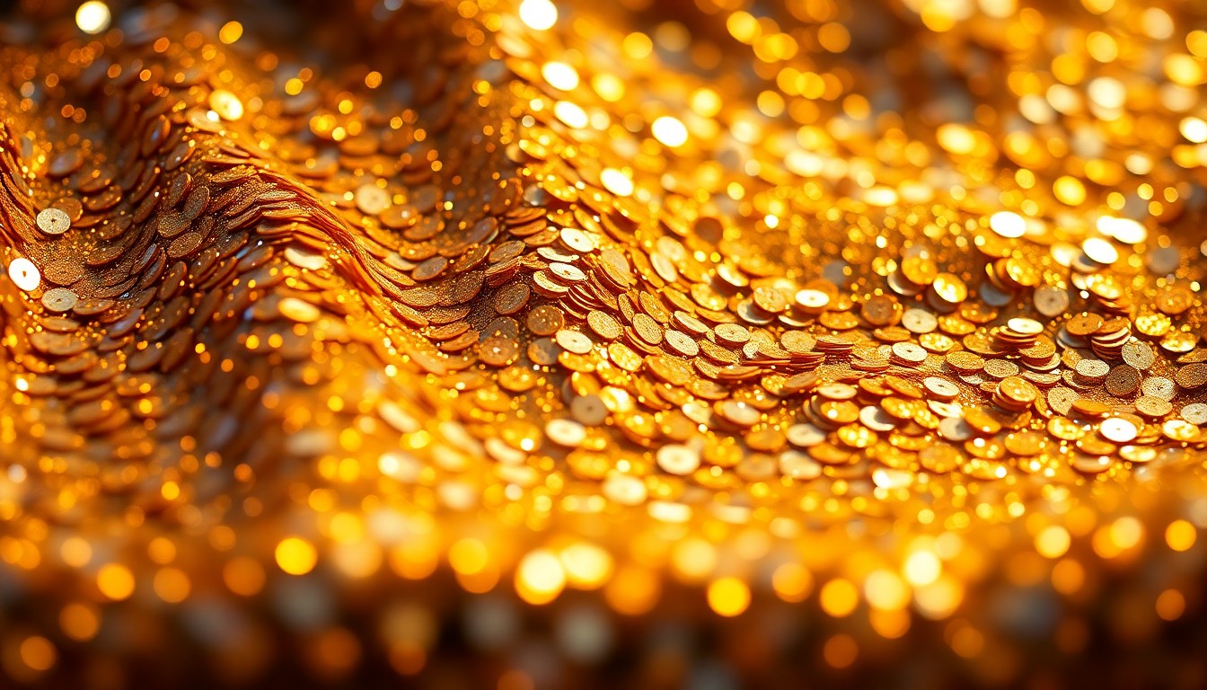 An abstract, high-contrast close-up photograph of shimmering gold and silver sequins, conveying the glamour and energy of a music festival setting.