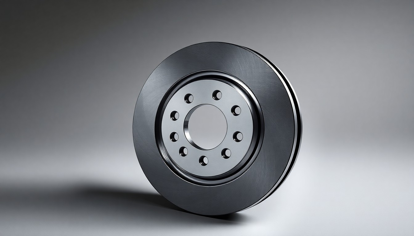 A close-up photograph of a shiny, metallic automotive component arranged elegantly on a plain, monochromatic background, conveying the high-end engineering and craftsmanship of AutoZone's products.