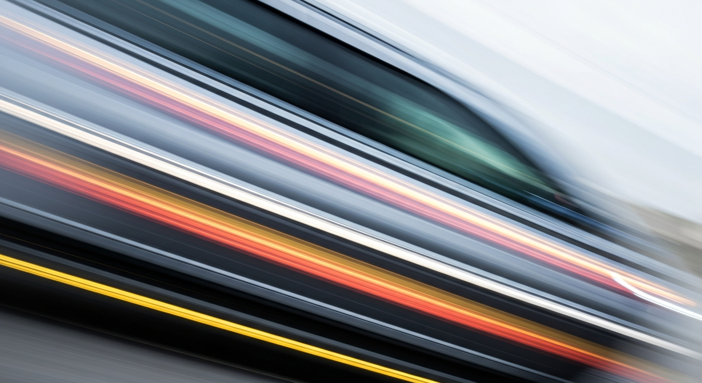 An abstract, colorful image depicting the motion blur of a speeding electric vehicle, conveying the sense of speed, modern engineering, and the rapid changes in the EV industry.