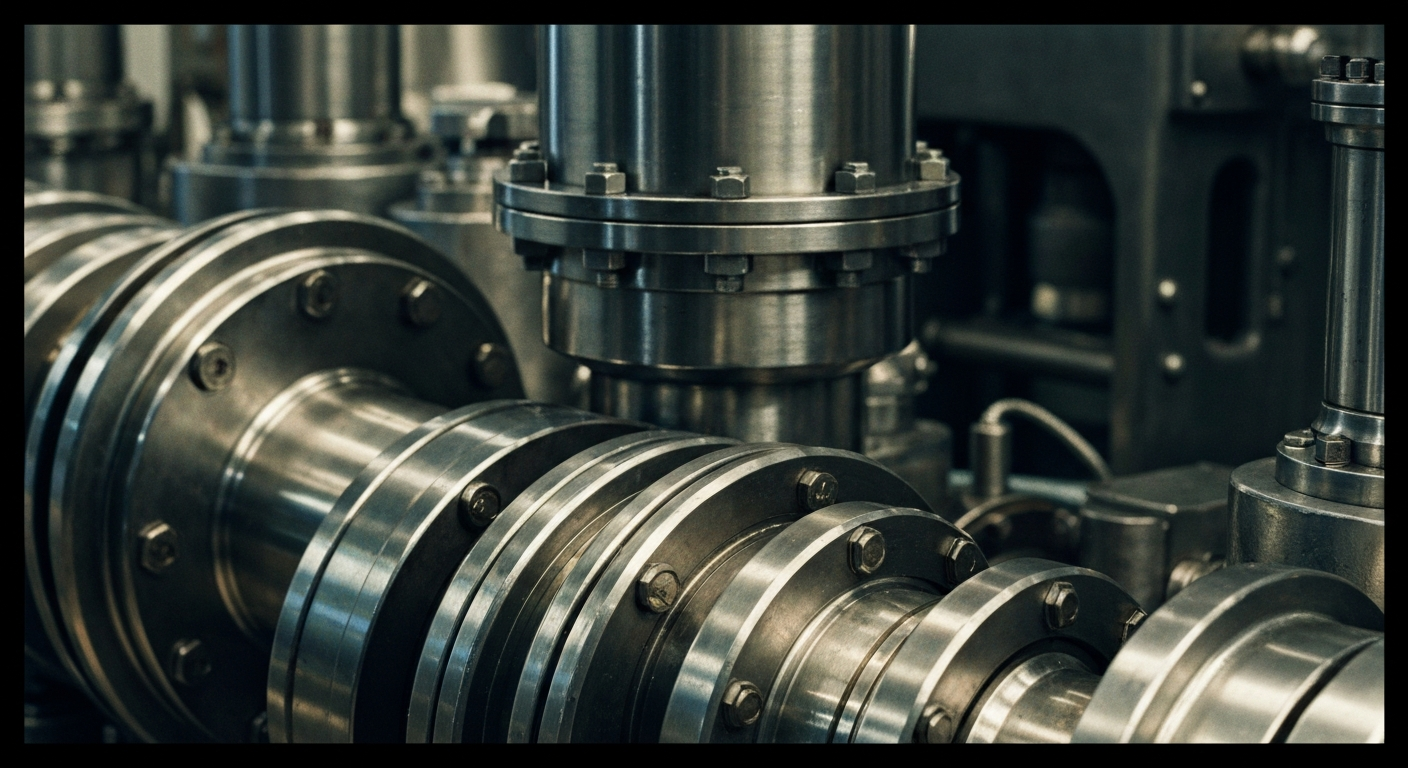 A highly detailed, black-and-white macro photograph of the inner workings of an industrial machine, conveying a sense of the complex machinery that underpins the economy.