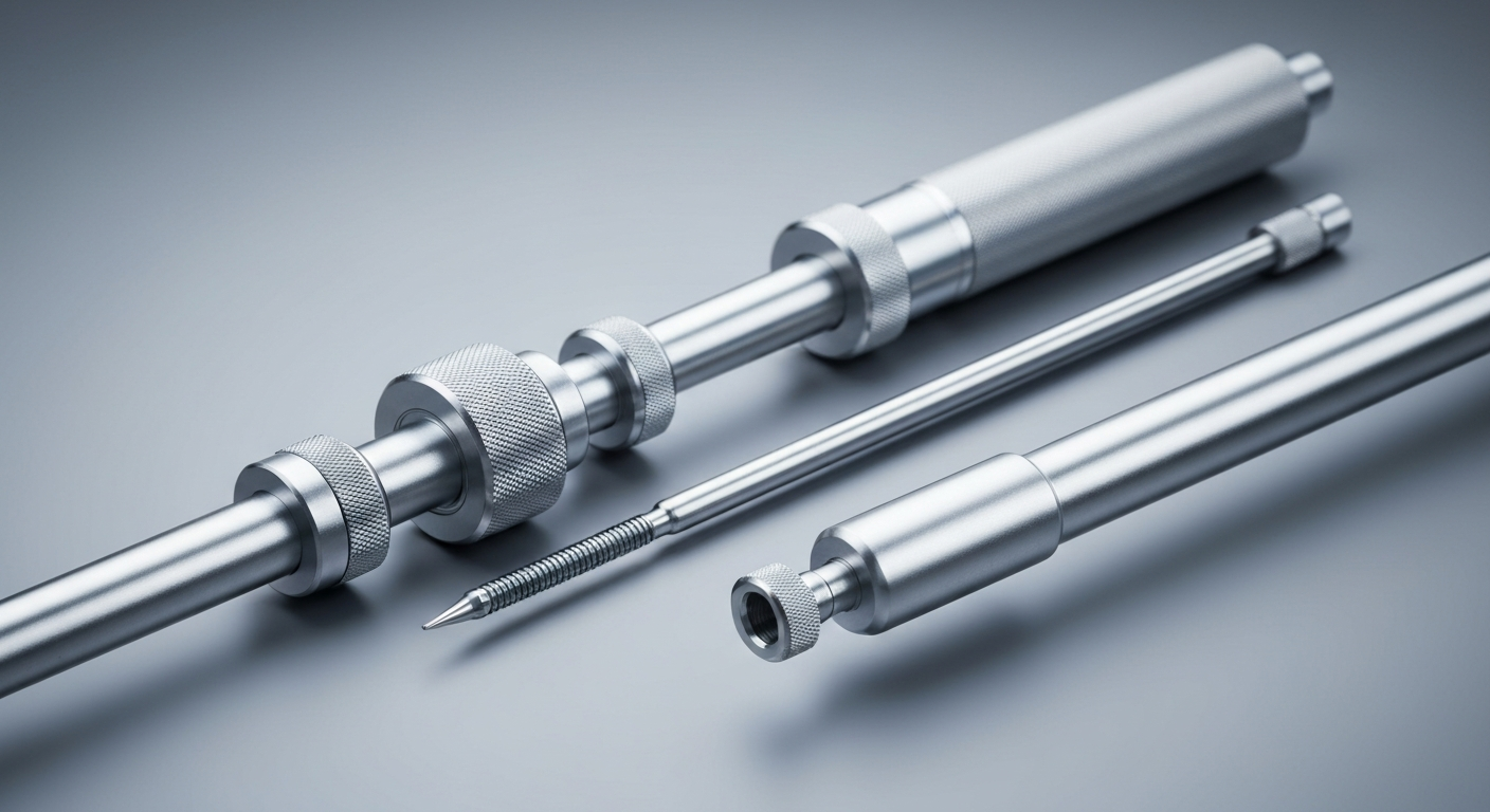 An extreme close-up of highly polished, intricate medical machinery and robotic components, conveying the advanced manufacturing and engineering behind Globus Medical's products.