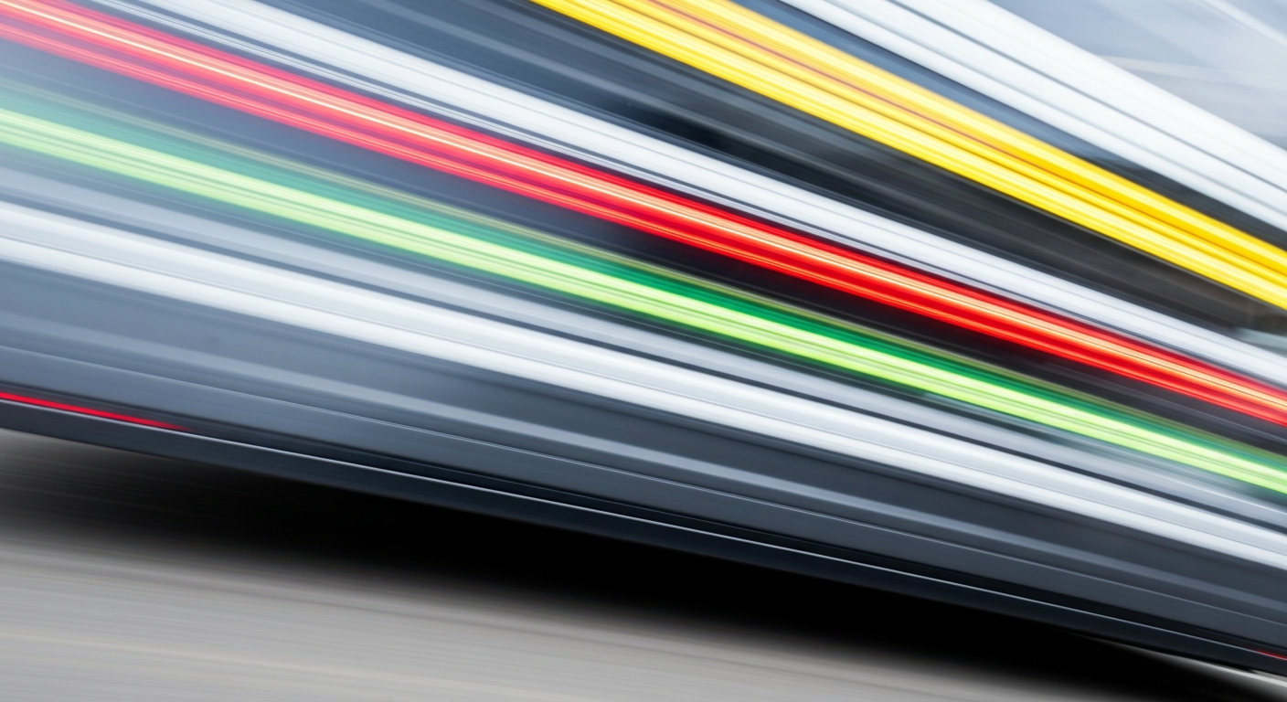 An abstract, blurred image of an electric vehicle in motion, conveying a sense of speed, technology, and the dynamic changes underway in the automotive industry.