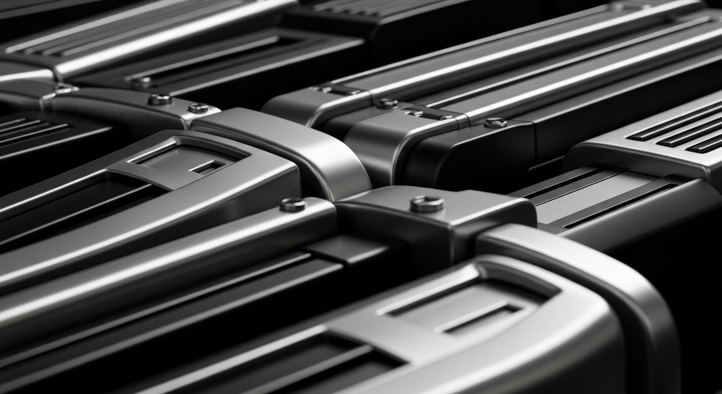 An extreme close-up of gleaming, industrial-scale banking equipment and mechanisms, conveying the secure, institutional nature of financial markets without using any literal currency or stock market imagery.