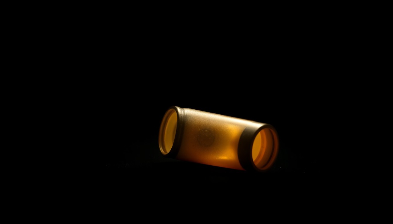 An extreme close-up photograph of a spent shell casing or other physical evidence from the crime scene, lit by a harsh, direct camera flash against a pitch-black background, conceptually illustrating the gritty, investigative nature of the incident.