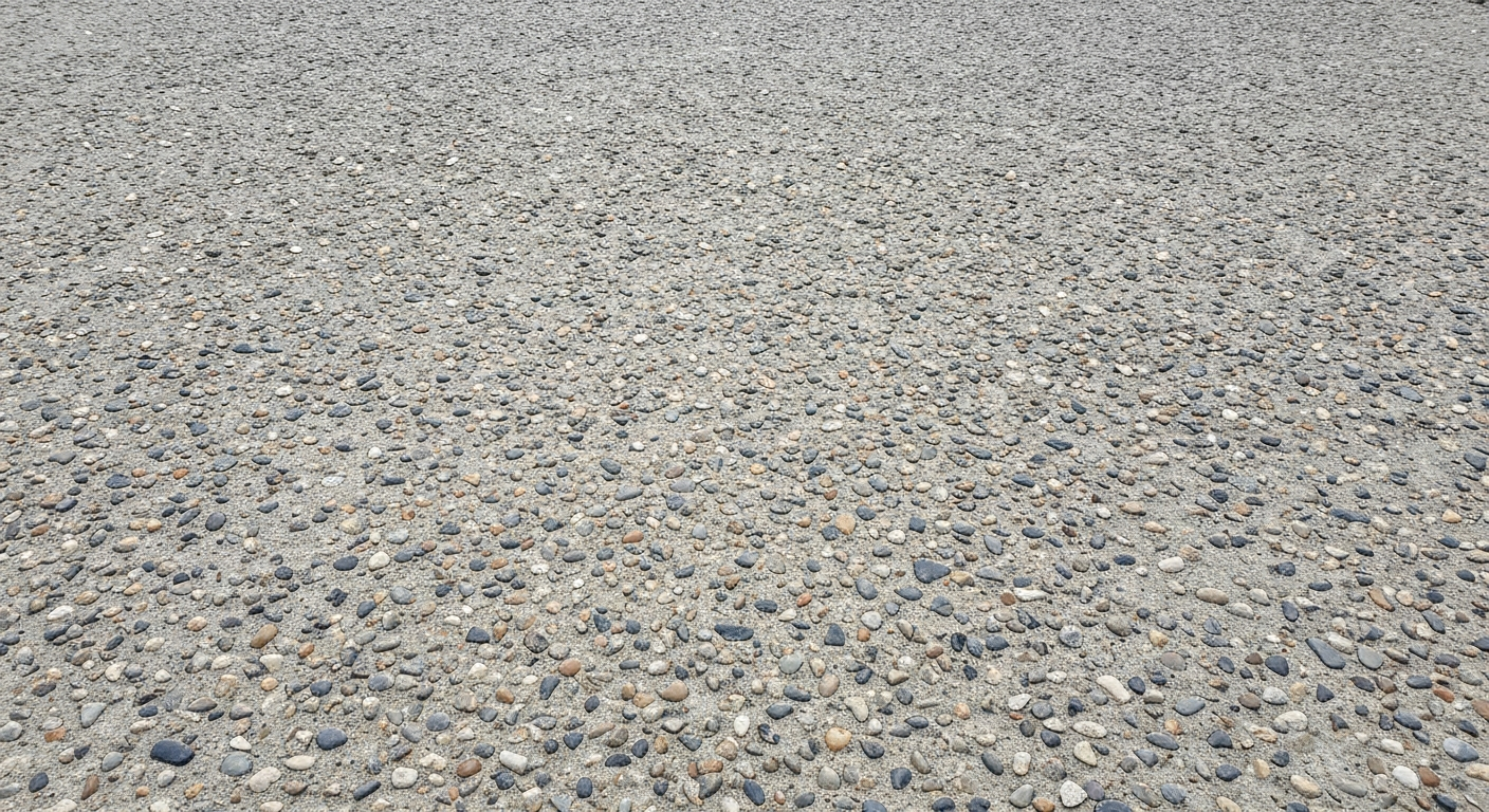 An extreme close-up of a textured, pebbled concrete surface, conveying the resilience and rebuilding efforts of a coastal town after a major hurricane.